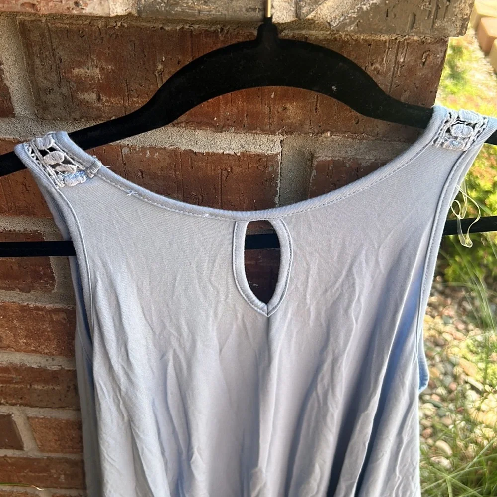 POL Ladies S Oversized Embellished Blue Gray Tank Top